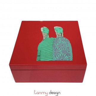 Red square lacquer box with two girls 20*H9 cm 